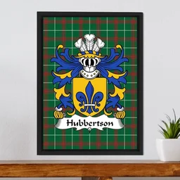 ScotsTee Shop Welsh Hubbertson (of Pembrokeshire) Coat of Arms Family Crest Welsh National Tartan Framed Canvas Print