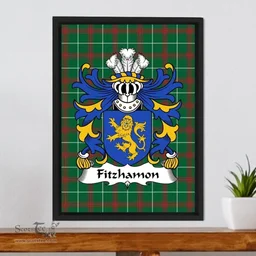 ScotsTee Shop Welsh Fitzhamon (conquered Glamorgan) Coat of Arms Family Crest Welsh National Tartan Framed Canvas Print