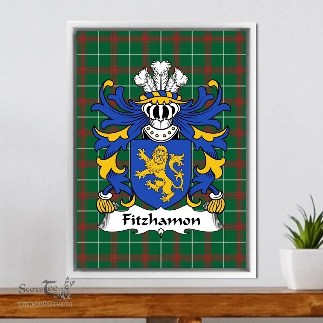 ScotsTee Shop Welsh Fitzhamon (conquered Glamorgan) Coat of Arms Family Crest Welsh National Tartan Framed Canvas Print