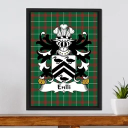 ScotsTee Shop Welsh Enlli (of Lleyn) Coat of Arms Family Crest Welsh National Tartan Framed Canvas Print