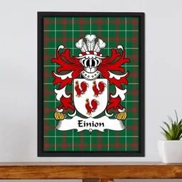 ScotsTee Shop Welsh Einion (SAIS -AP RHYS AP HYWEL) Coat of Arms Family Crest Welsh National Tartan Framed Canvas Print