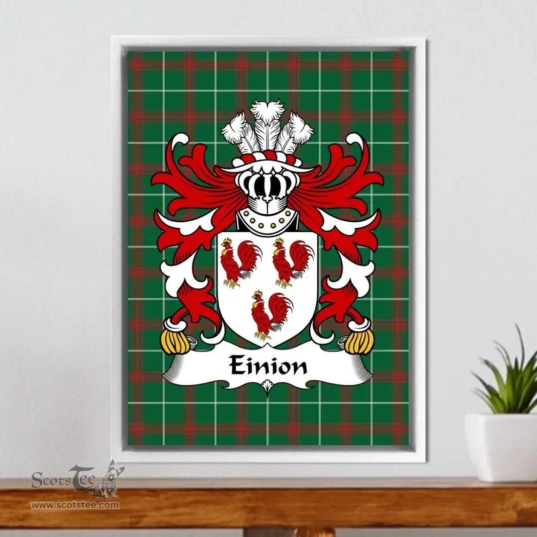 ScotsTee Shop Welsh Einion (SAIS -AP RHYS AP HYWEL) Coat of Arms Family Crest Welsh National Tartan Framed Canvas Print