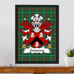 ScotsTee Shop Welsh Gronwy (Fychan, of Anglesey) Coat of Arms Family Crest Welsh National Tartan Framed Canvas Print