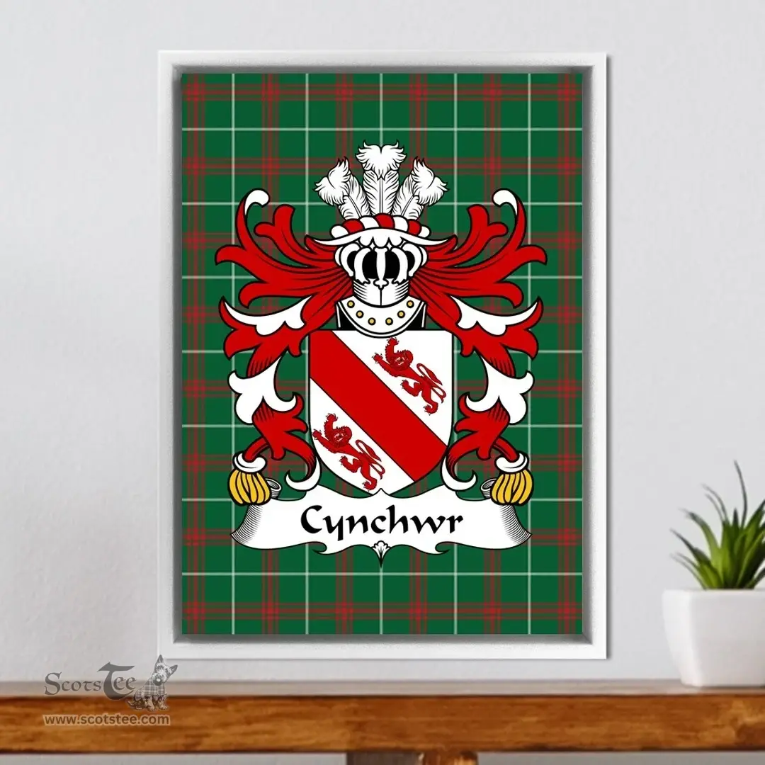 ScotsTee Shop Welsh Cynchwr (lord, of Ireland) Coat of Arms Family Crest Welsh National Tartan Framed Canvas Print