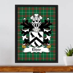 ScotsTee Shop Welsh Elidir (DDU -Sir, knight of the Sepulchre) Coat of Arms Family Crest Welsh National Tartan Framed Canvas Print