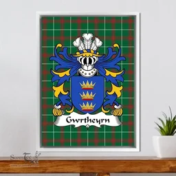 ScotsTee Shop Welsh Gwrtheyrn (GWRTHENEU, King of the Britons) Coat of Arms Family Crest Welsh National Tartan Framed Canvas Print