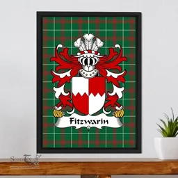 ScotsTee Shop Welsh Fitzwarin (Lords of Whittington) Coat of Arms Family Crest Welsh National Tartan Framed Canvas Print