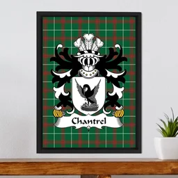 ScotsTee Shop Welsh Chantrel (of Rhuddlan, Flint) Coat of Arms Family Crest Welsh National Tartan Framed Canvas Print