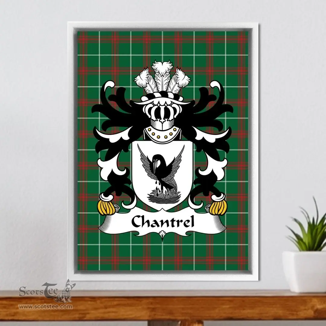 ScotsTee Shop Welsh Chantrel (of Rhuddlan, Flint) Coat of Arms Family Crest Welsh National Tartan Framed Canvas Print