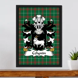 ScotsTee Shop Welsh Celynin (AP RHIRID ) Coat of Arms Family Crest Welsh National Tartan Framed Canvas Print