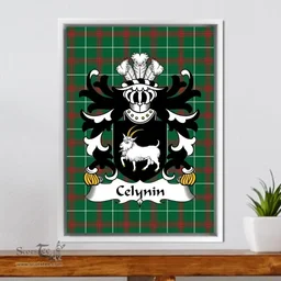 ScotsTee Shop Welsh Celynin (AP RHIRID ) Coat of Arms Family Crest Welsh National Tartan Framed Canvas Print