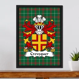 ScotsTee Shop Welsh Crevequer (or Crevecoeur, Flint) Coat of Arms Family Crest Welsh National Tartan Framed Canvas Print