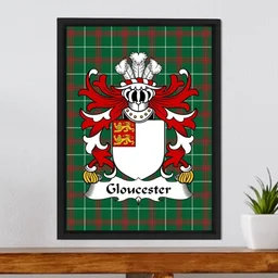 ScotsTee Shop Welsh Gloucester (mother was heiress to Fitzhamon) Coat of Arms Family Crest Welsh National Tartan Framed Canvas Print