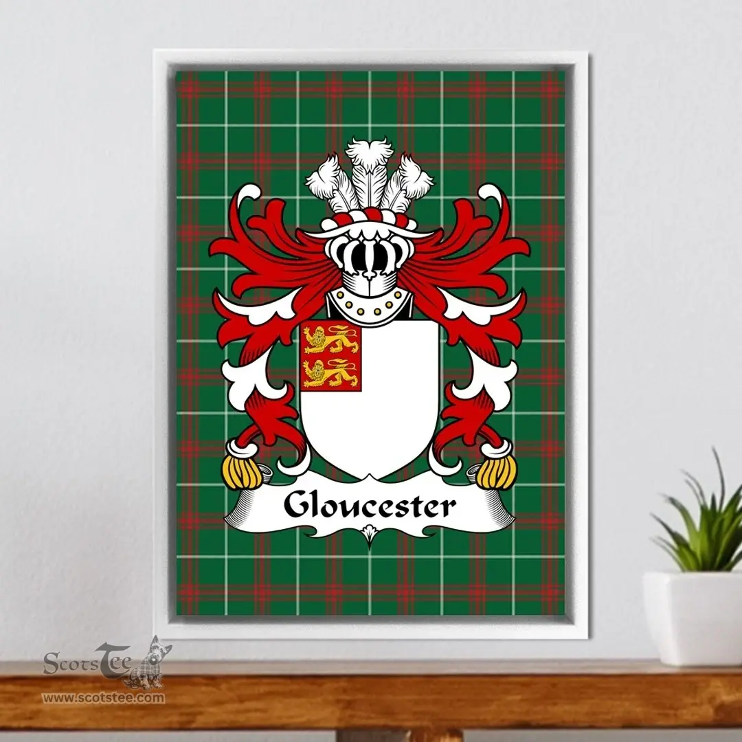 ScotsTee Shop Welsh Gloucester (mother was heiress to Fitzhamon) Coat of Arms Family Crest Welsh National Tartan Framed Canvas Print