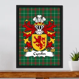 ScotsTee Shop Welsh Cynfin (AP GWERYSTAN) Coat of Arms Family Crest Welsh National Tartan Framed Canvas Print
