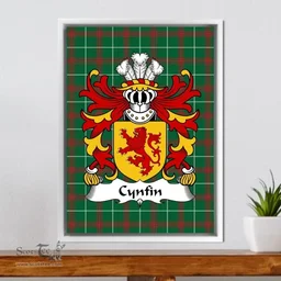 ScotsTee Shop Welsh Cynfin (AP GWERYSTAN) Coat of Arms Family Crest Welsh National Tartan Framed Canvas Print