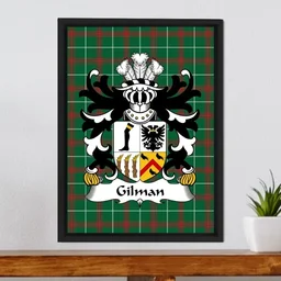 ScotsTee Shop Welsh Gilman (Claims descent from Cilmin Troed-ddu) Coat of Arms Family Crest Welsh National Tartan Framed Canvas Print