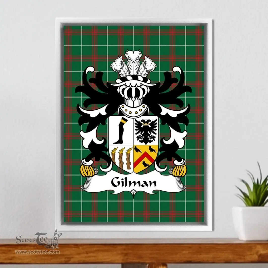 ScotsTee Shop Welsh Gilman (Claims descent from Cilmin Troed-ddu) Coat of Arms Family Crest Welsh National Tartan Framed Canvas Print