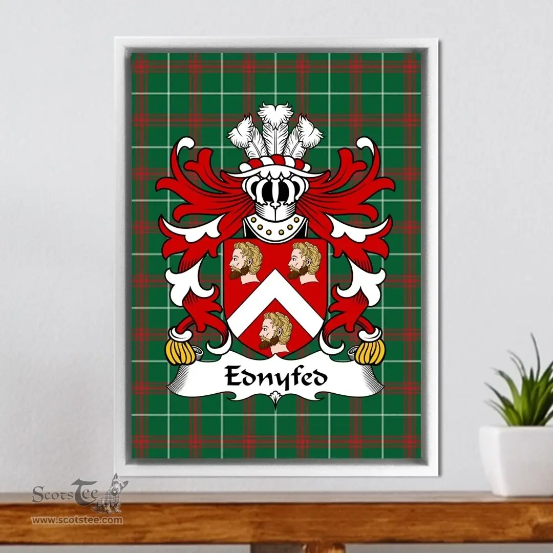 ScotsTee Shop Welsh Ednyfed (FYCHAN) Coat of Arms Family Crest Welsh National Tartan Framed Canvas Print