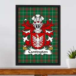 ScotsTee Shop Welsh Cantington (of Trewilym, Pembrokeshire) Coat of Arms Family Crest Welsh National Tartan Framed Canvas Print