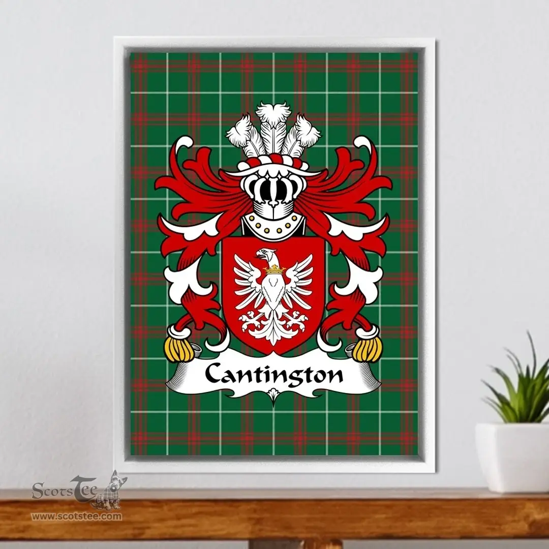 ScotsTee Shop Welsh Cantington (of Trewilym, Pembrokeshire) Coat of Arms Family Crest Welsh National Tartan Framed Canvas Print
