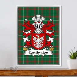 ScotsTee Shop Welsh Cantington (of Trewilym, Pembrokeshire) Coat of Arms Family Crest Welsh National Tartan Framed Canvas Print