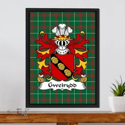 ScotsTee Shop Welsh Gweirydd (AP RHYS GOCH, Anglesey) Coat of Arms Family Crest Welsh National Tartan Framed Canvas Print