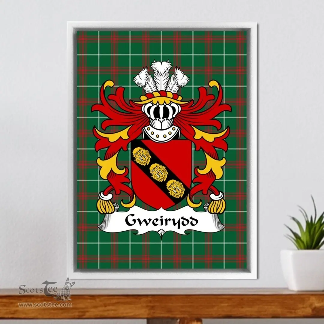 ScotsTee Shop Welsh Gweirydd (AP RHYS GOCH, Anglesey) Coat of Arms Family Crest Welsh National Tartan Framed Canvas Print