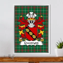 ScotsTee Shop Welsh Gweirydd (AP RHYS GOCH, Anglesey) Coat of Arms Family Crest Welsh National Tartan Framed Canvas Print
