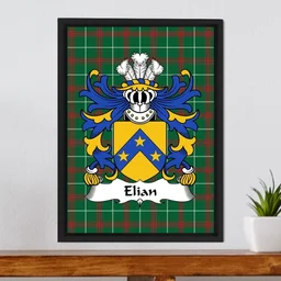 ScotsTee Shop Welsh Elian (GEIMIAD, Saint) Coat of Arms Family Crest Welsh National Tartan Framed Canvas Print