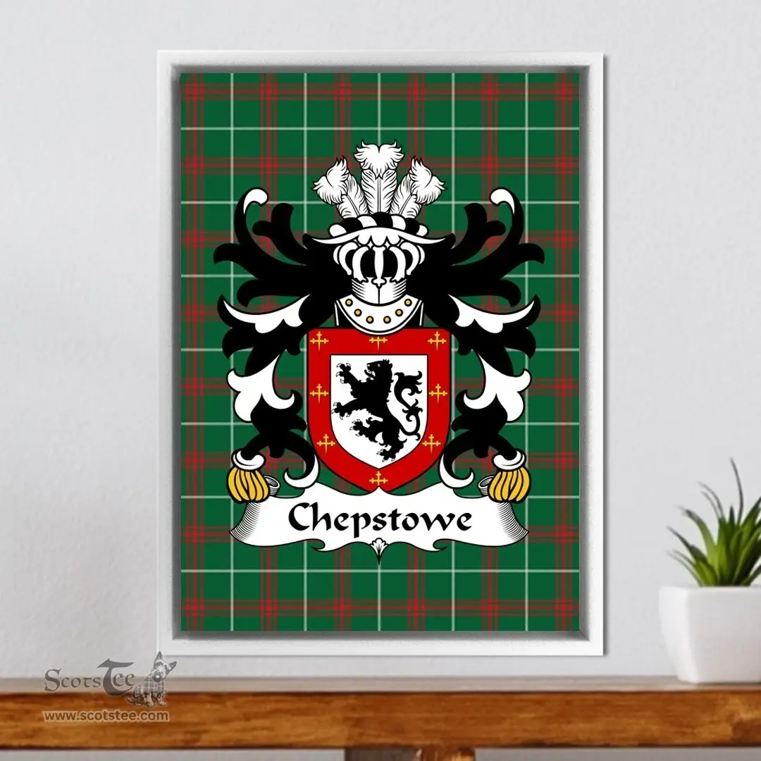 ScotsTee Shop Welsh Chepstowe (Monmouthshire) Coat of Arms Family Crest Welsh National Tartan Framed Canvas Print