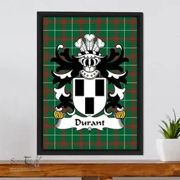 ScotsTee Shop Welsh Durant (of Redwick, Monmouthshire) Coat of Arms Family Crest Welsh National Tartan Framed Canvas Print
