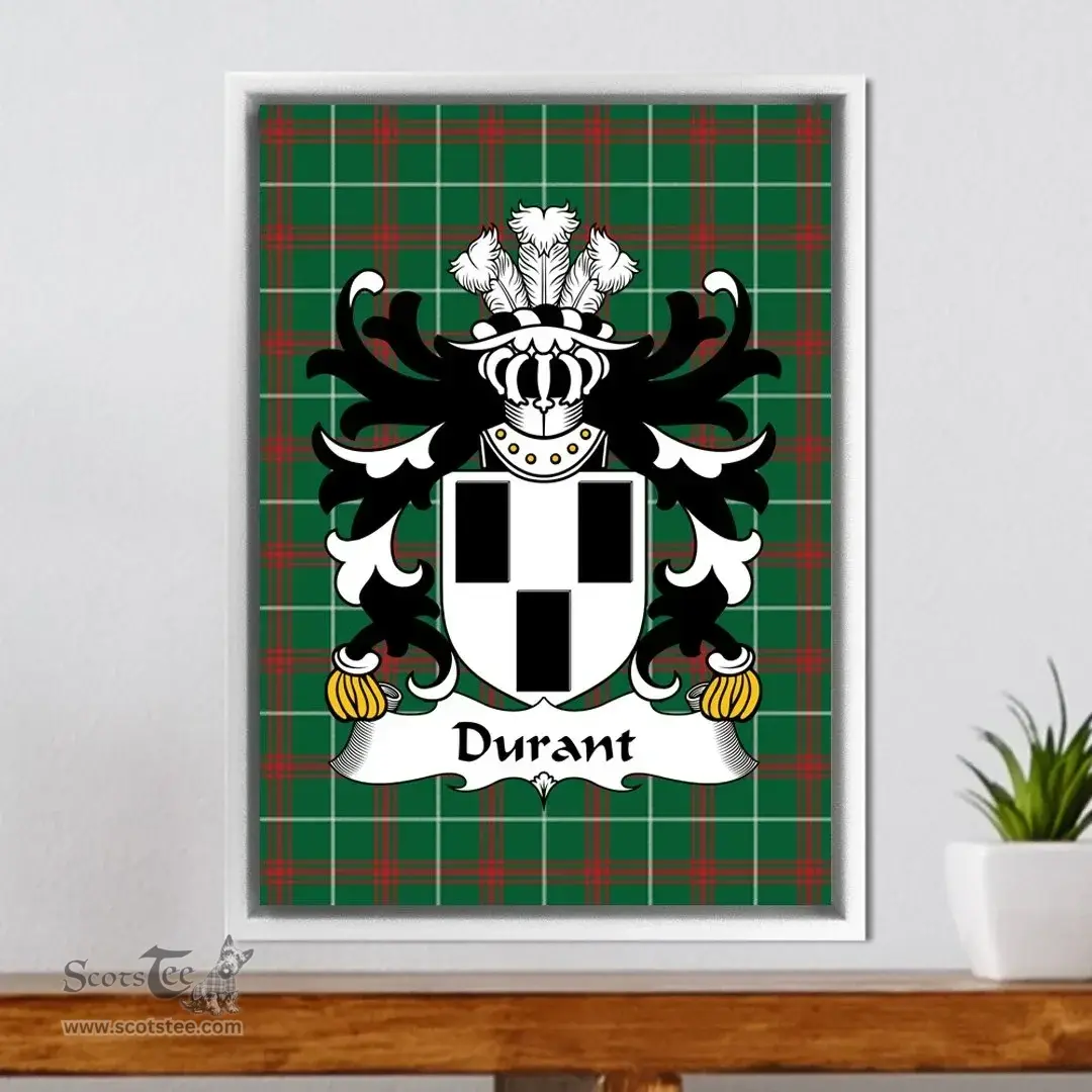 ScotsTee Shop Welsh Durant (of Redwick, Monmouthshire) Coat of Arms Family Crest Welsh National Tartan Framed Canvas Print