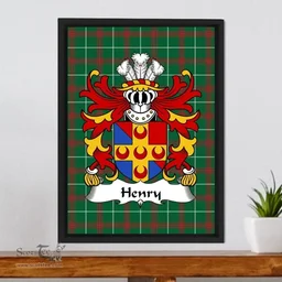 ScotsTee Shop Welsh Henry (AP GWILYM AP THOMAS) Coat of Arms Family Crest Welsh National Tartan Framed Canvas Print