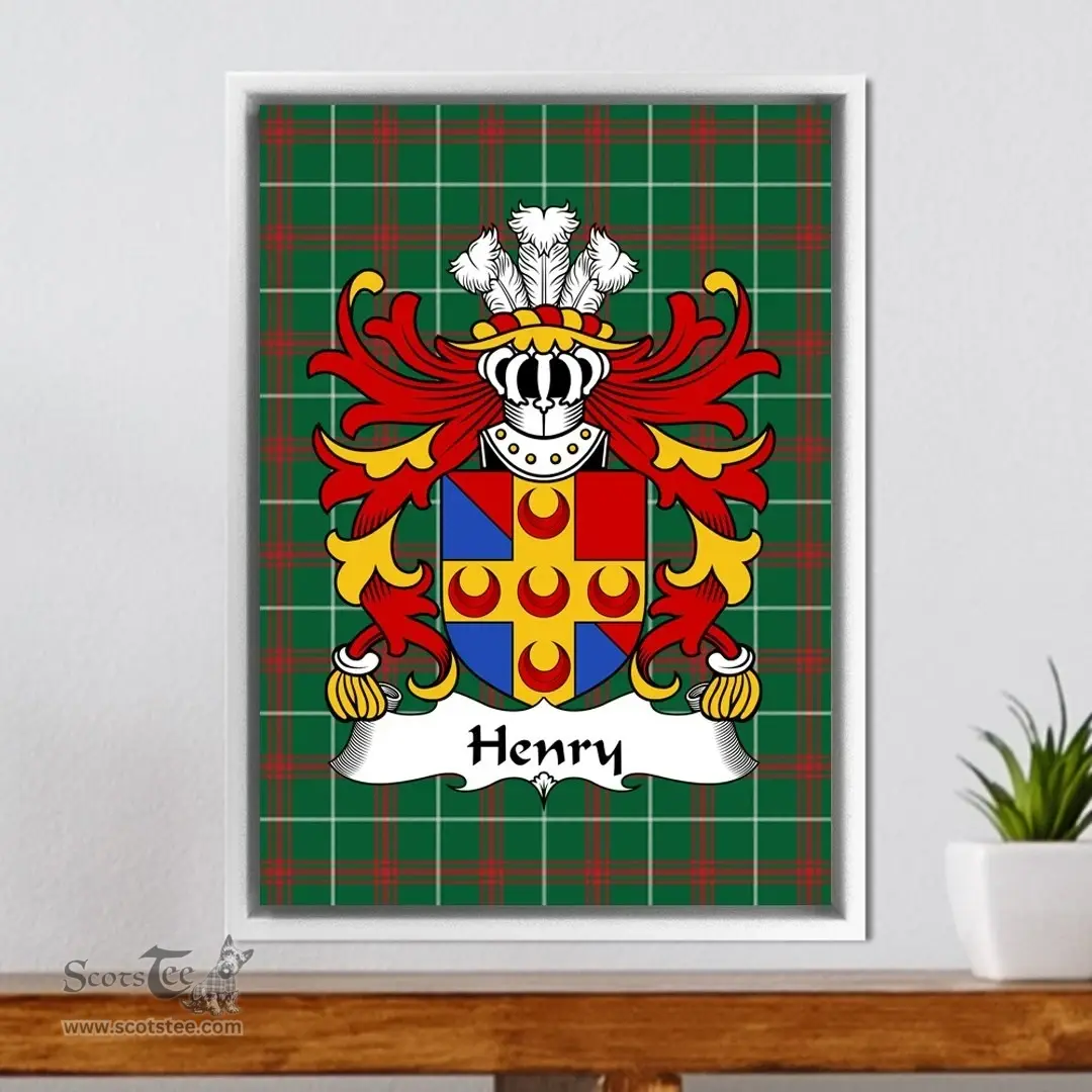 ScotsTee Shop Welsh Henry (AP GWILYM AP THOMAS) Coat of Arms Family Crest Welsh National Tartan Framed Canvas Print