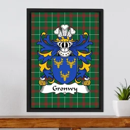 ScotsTee Shop Welsh Gronwy (GOCH-of Llangathen, Carmarthenshire) Coat of Arms Family Crest Welsh National Tartan Framed Canvas Print