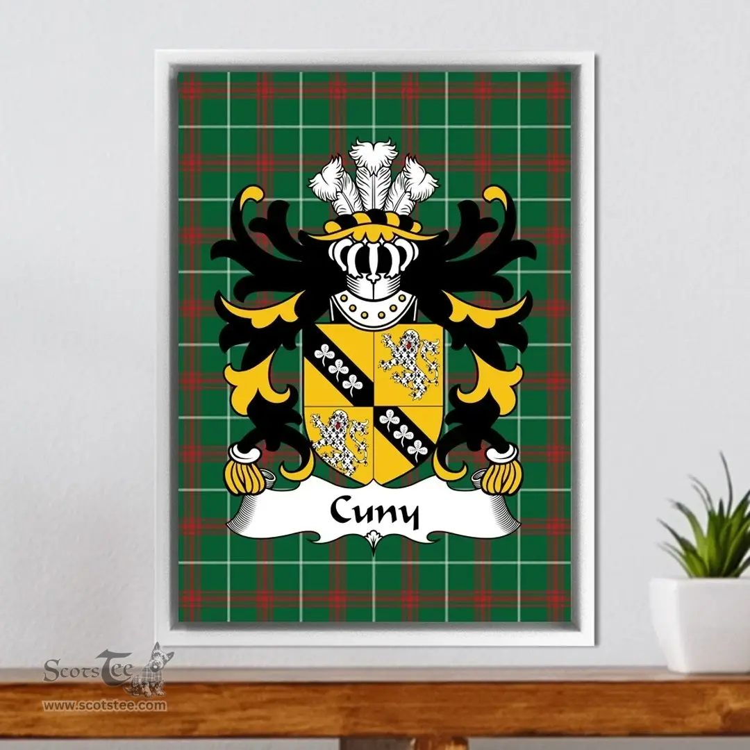 ScotsTee Shop Welsh Cuny (of Welston, Pembrokeshire) Coat of Arms Family Crest Welsh National Tartan Framed Canvas Print