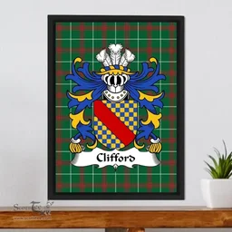 ScotsTee Shop Welsh Clifford (of Herefordshire) Coat of Arms Family Crest Welsh National Tartan Framed Canvas Print