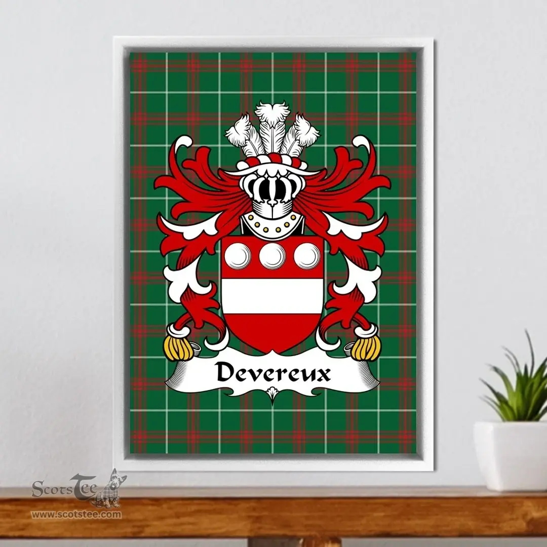ScotsTee Shop Welsh Devereux (of Weobley, Herefordshire) Coat of Arms Family Crest Welsh National Tartan Framed Canvas Print