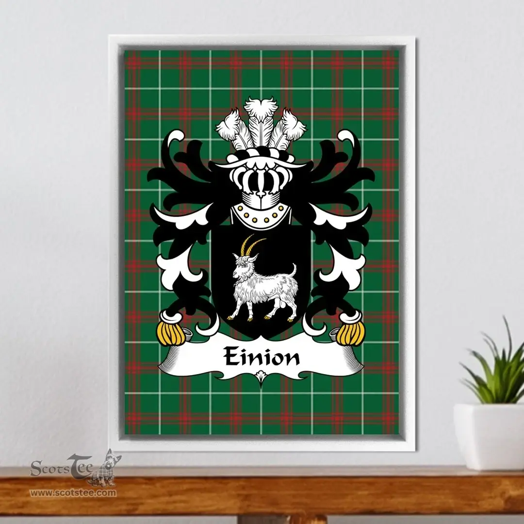 ScotsTee Shop Welsh Einion (AP CELYNIN -of Llwydiarth) Coat of Arms Family Crest Welsh National Tartan Framed Canvas Print