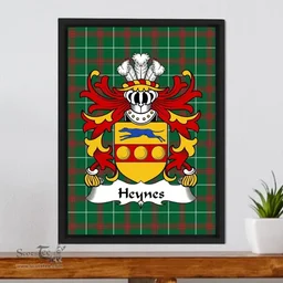 ScotsTee Shop Welsh Heynes (of Stretton, Shropshire, ap John Heynes) Coat of Arms Family Crest Welsh National Tartan Framed Canvas Print