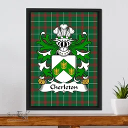 ScotsTee Shop Welsh Cherleton (or Charlton-Lords of Powys) Coat of Arms Family Crest Welsh National Tartan Framed Canvas Print