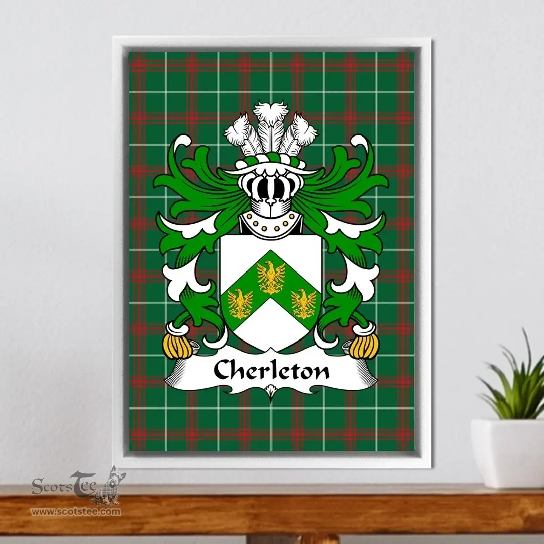 ScotsTee Shop Welsh Cherleton (or Charlton-Lords of Powys) Coat of Arms Family Crest Welsh National Tartan Framed Canvas Print