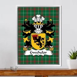 ScotsTee Shop Welsh Gwehelor (lord of Llantrisaint, Monmouthshire) Coat of Arms Family Crest Welsh National Tartan Framed Canvas Print