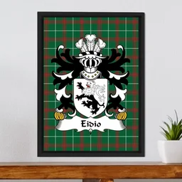 ScotsTee Shop Welsh Eidio (WYLLT -Lord of Llywel, Breconshire) Coat of Arms Family Crest Welsh National Tartan Framed Canvas Print