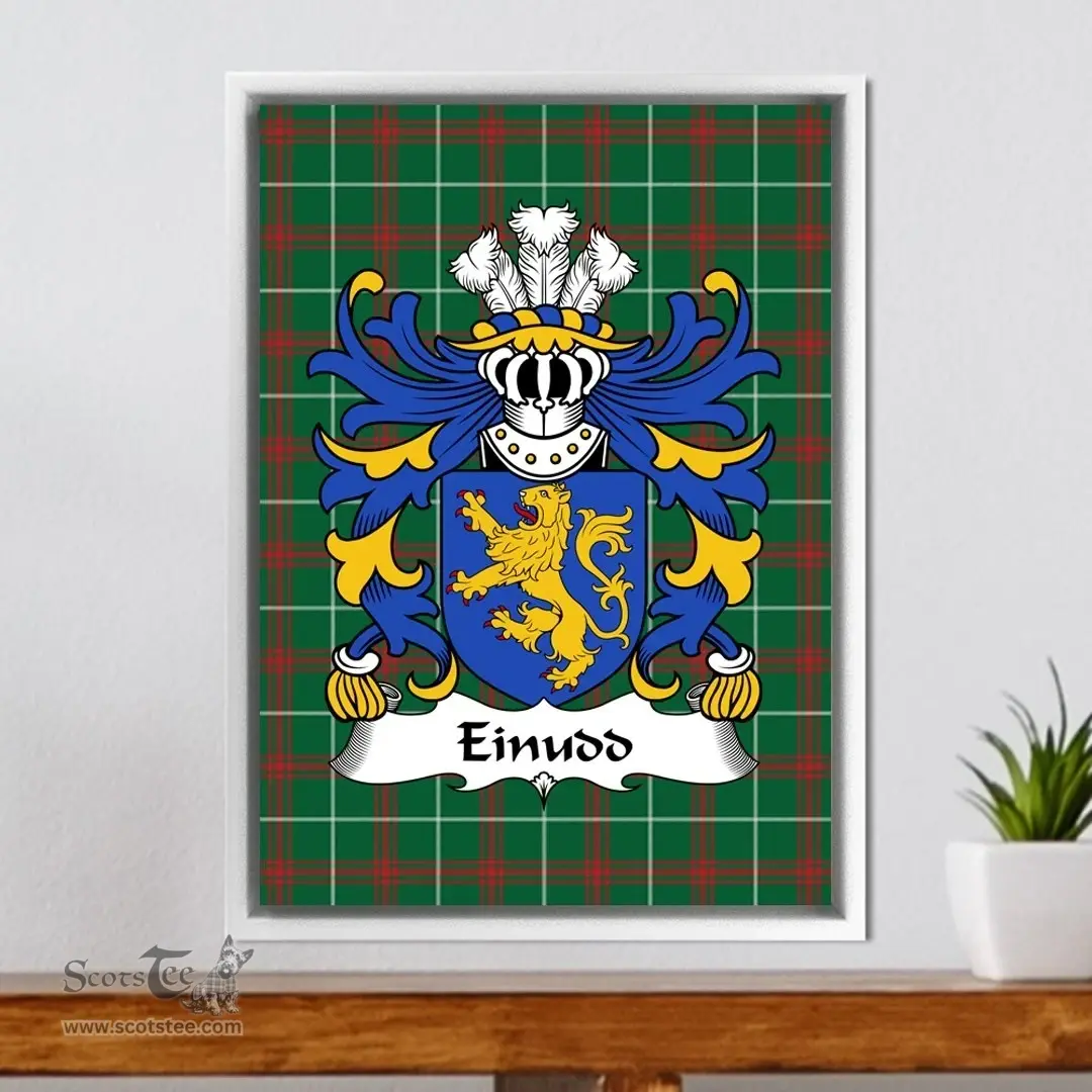 ScotsTee Shop Welsh Einudd (GWERNGWY -of Dyffryn Clwyd) Coat of Arms Family Crest Welsh National Tartan Framed Canvas Print