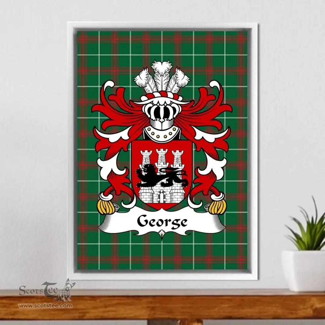 ScotsTee Shop Welsh George (OWEN HARRY, Pembrokeshire) Coat of Arms Family Crest Welsh National Tartan Framed Canvas Print