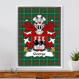 ScotsTee Shop Welsh George (OWEN HARRY, Pembrokeshire) Coat of Arms Family Crest Welsh National Tartan Framed Canvas Print