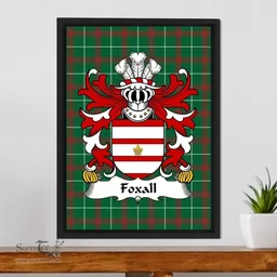ScotsTee Shop Welsh Foxall (of Foxall, Denbighshire) Coat of Arms Family Crest Welsh National Tartan Framed Canvas Print