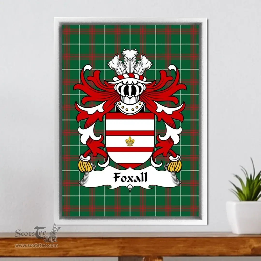 ScotsTee Shop Welsh Foxall (of Foxall, Denbighshire) Coat of Arms Family Crest Welsh National Tartan Framed Canvas Print